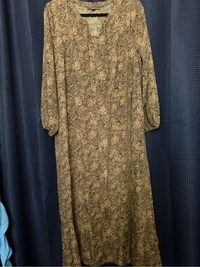 Elegant Brown Printed Maxi Dress with V-Neck